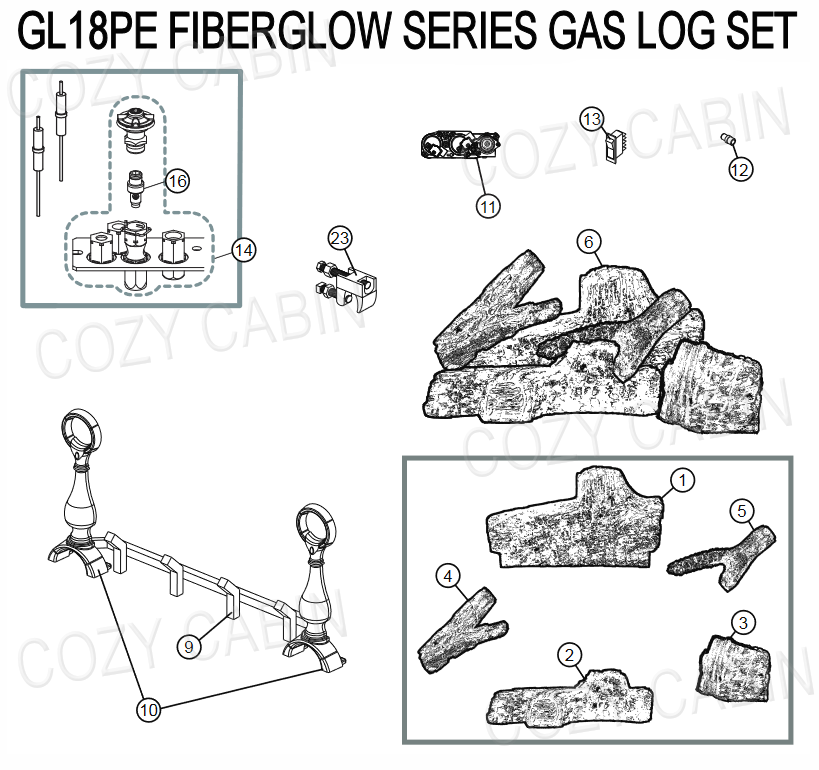 FIBERGLOW SERIES GAS LOG SET (GL18PE)  #GL18PE
